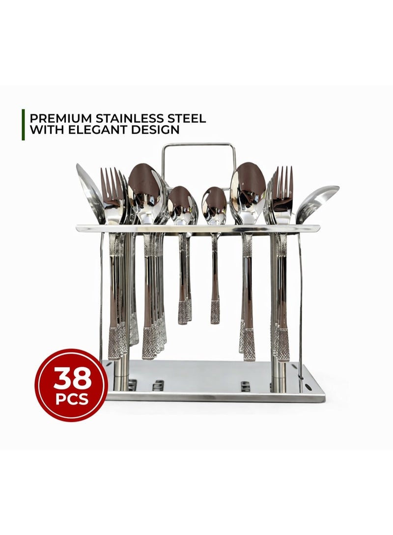 38-Piece Premium Stainless Steel Cutlery Set with Stand - Image 1